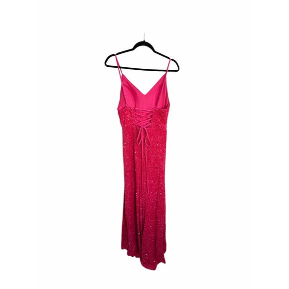 Hot Pink Sequin Formal Gown Size 12 Lace Up Back Maxi Dress Prom Evening Wedding - Picture 8 of 16